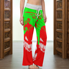 Green Red Nightmare Art Women's High-waisted Wide Leg Pants