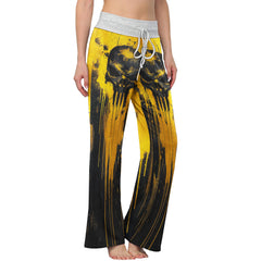 Yellow Abstract Scary Skull Women's High-waisted Wide Leg Pants | Wonder Skull