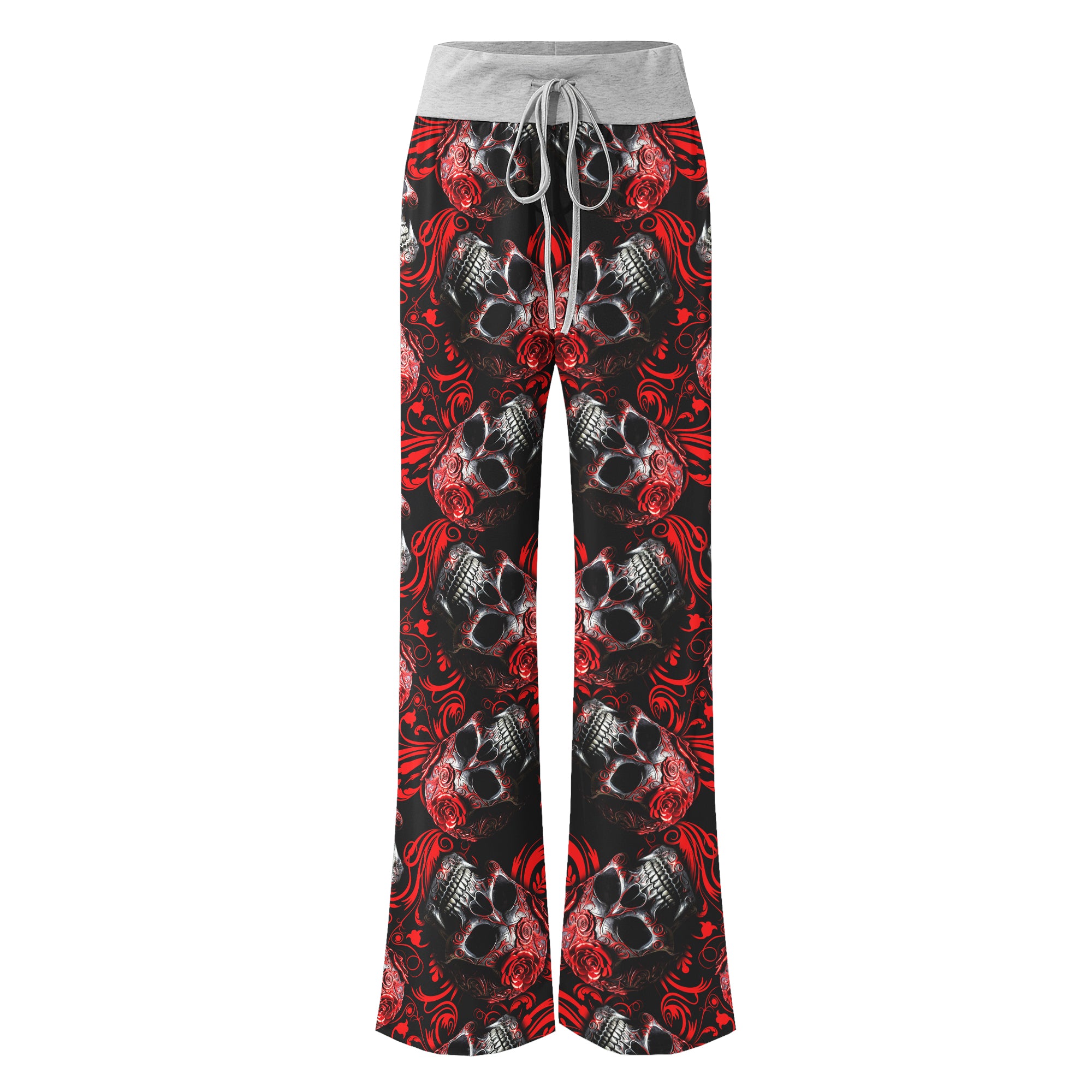 Red Skull Ornament Gothic Women's High-waisted Wide Leg Pants | Wonder Skull