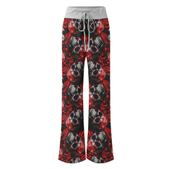 Red Skull Ornament Gothic Women's High-waisted Wide Leg Pants | Wonder Skull