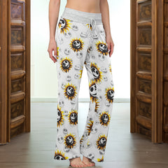 Flower Nightamre Patttern Women's High-waisted Wide Leg Pants