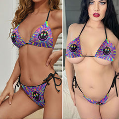 Neon Glitch Melt Art Micro Triangle Bikini Swimsuit