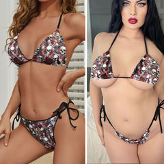 Dark Romance Floral Skull Micro Triangle Bikini Swimsuit