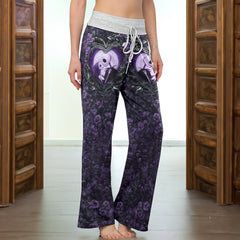 Purple Couple Moon Women's High-waisted Wide Leg Pants