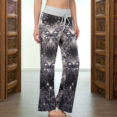 Celestial Gothic Skull Butterfly Women's High-waisted Wide Leg Pants