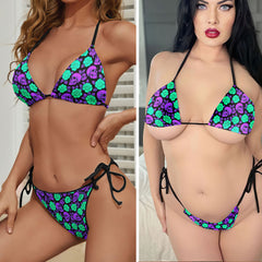 Holographic Macabre Floral Skull Mirage Micro Triangle Bikini Swimsuit