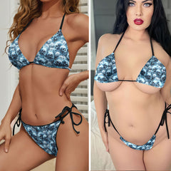 Ethereal Frost Skull Rose Micro Triangle Bikini Swimsuit