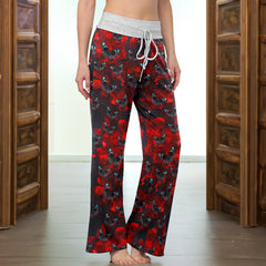 Red Butterfly Skull Pattern Women's High-waisted Wide Leg Pants