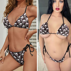 Neon Pink Flaming Skull Micro Triangle Bikini Swimsuit
