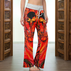 Volcanic Skull Art Women's High-waisted Wide Leg Pants
