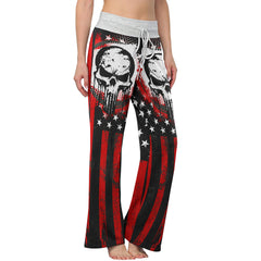 Red Flag Skull Art Women's High-waisted Wide Leg Pants | Wonder Skull