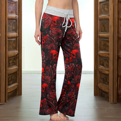 Red Skull & Rose Tapestry Women's High-waisted Wide Leg Pants