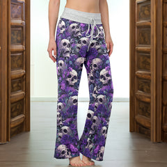 Violet Gothic Skull Garden Women's High-waisted Wide Leg Pants