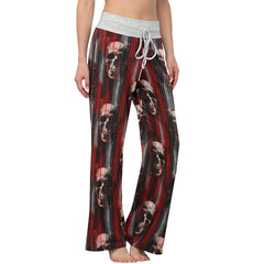 Red Horror Skull Pattern Women's High-waisted Wide Leg Pants | Wonder Skull