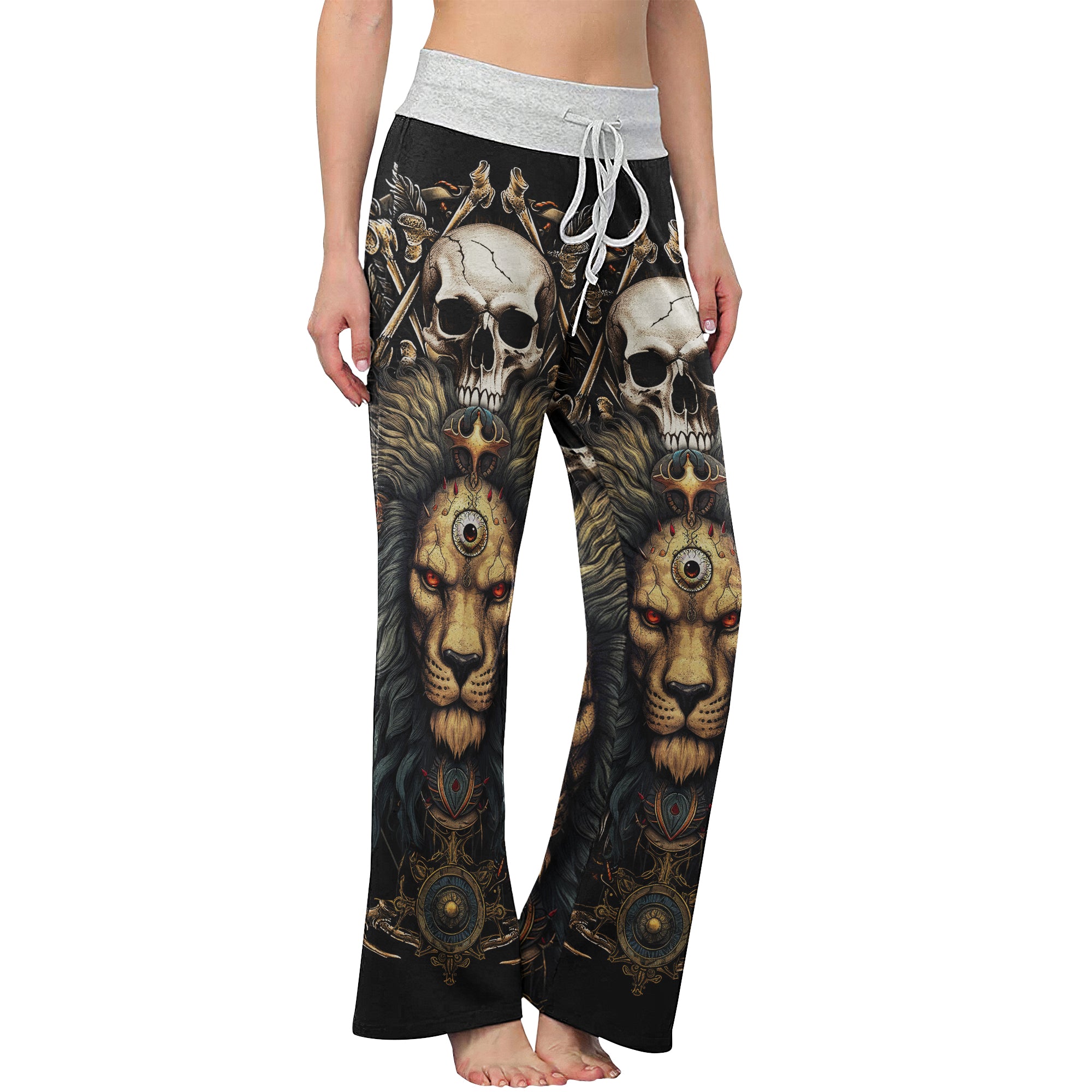 Skull King Lion Art Women's High-waisted Wide Leg Pants | Wonder Skull