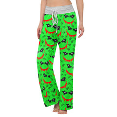 Green Smile Horror Women's High-waisted Wide Leg Pants | Wonder Skull