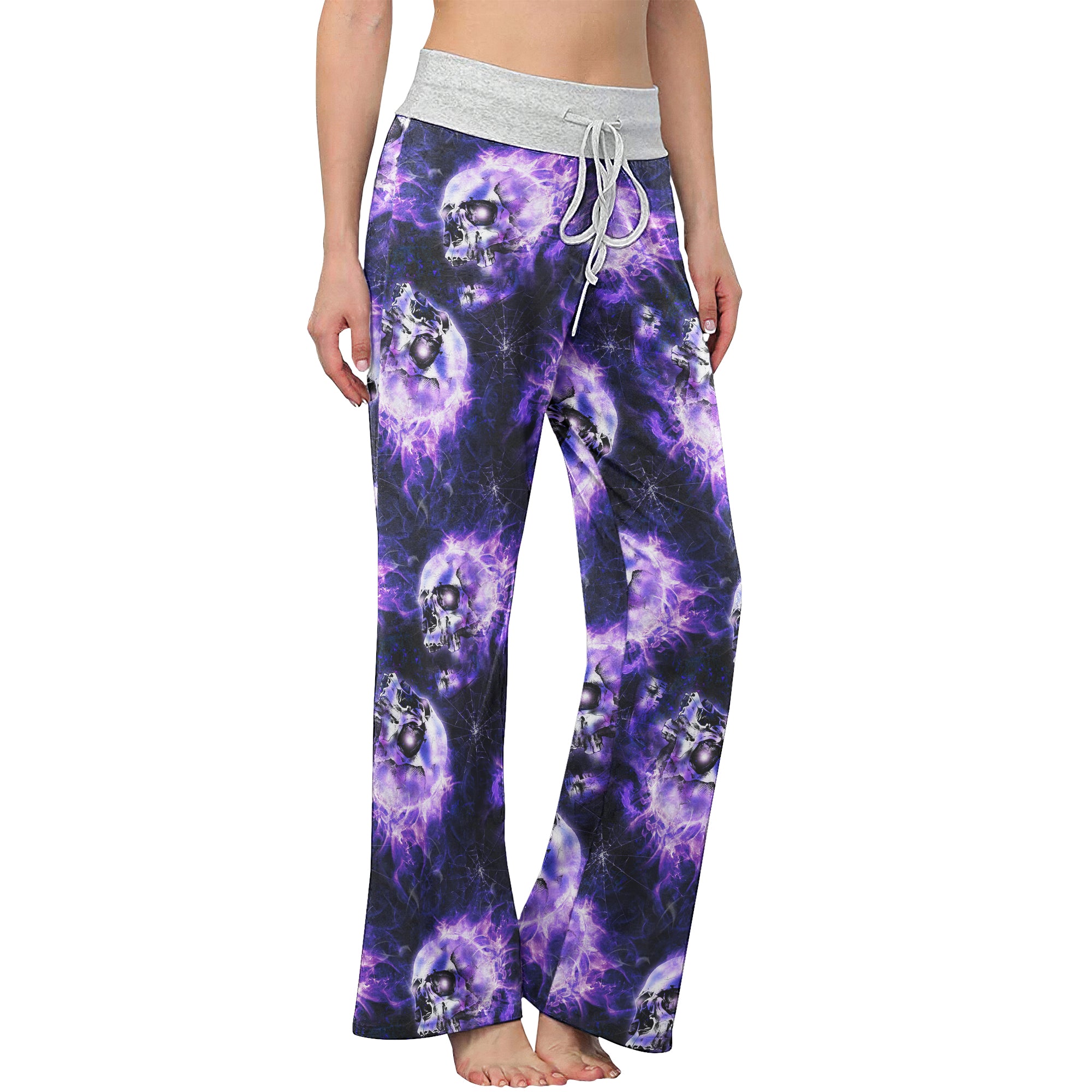 Skull Abstract Fire Purple Women's High-waisted Wide Leg Pants | Wonder Skull