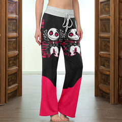 Pink Couple Art Women's High-waisted Wide Leg Pants