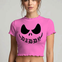 Wonder Skull sheer mesh crop top and thong set delivers the perfect balance of comfortable and confident. Ultra-lightweight mesh fabric breathes freely against your skin while stretching gently to hug your natural curves without any restrictive squeezing. Playful lettuce edge trim at the neckline, sleeves, and hem adds cute feminine detail with soft ruffled texture. The flattering cropped length hits perfectly above your waist, creating an elongated silhouette that makes you feel amazing. Whether you're we