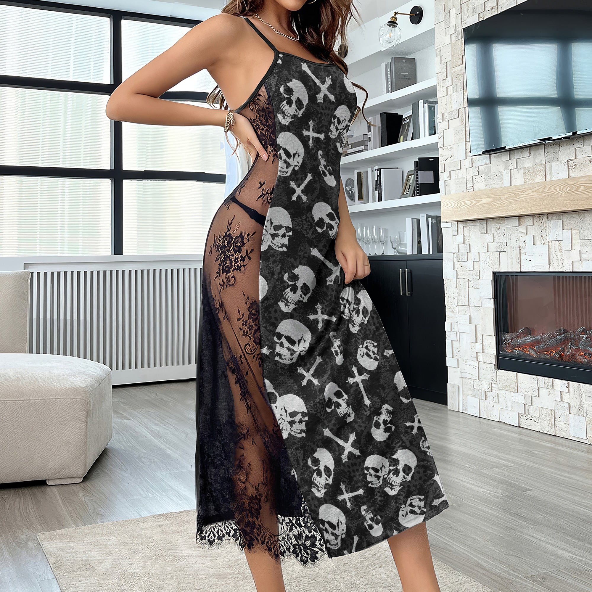 Black Skull Cross Gothic Women's Lace Cami Sleepwear | Gothic, Punkrock, Lingerie for Women