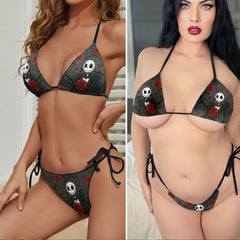 Grinning Red Bloom Micro Triangle Bikini Swimsuit