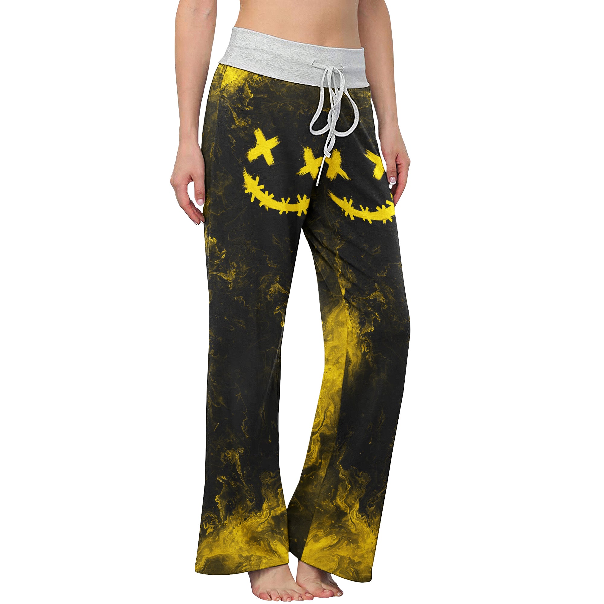 Yellow Abstract Emo Art Women's High-waisted Wide Leg Pants | Wonder Skull
