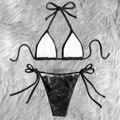 Black White Emo Skull Micro Triangle Bikini Swimsuit - Wonder Skull