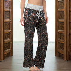 Freedom Eagle Skull Shield Women's High-waisted Wide Leg Pants