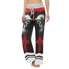 Skull Death Cross Gothic Women's High-waisted Wide Leg Pants | Wonder Skull