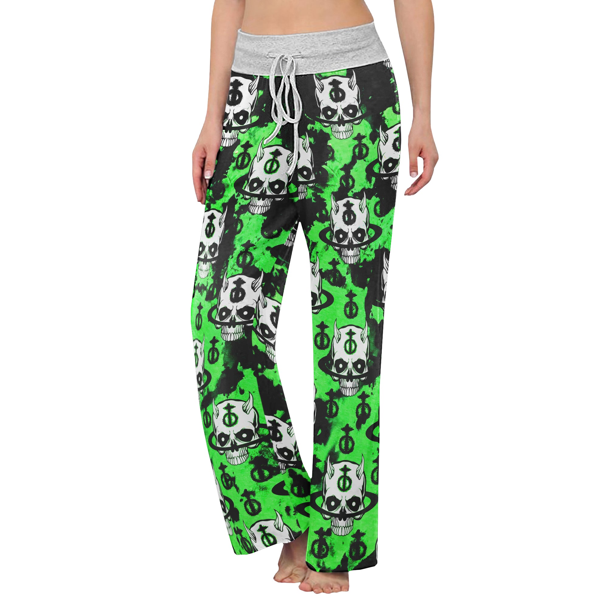 Black Green Devil Brush Women's High-waisted Wide Leg Pants | Wonder Skull