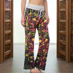Skull Inferno Bloom Women's High-waisted Wide Leg Pants