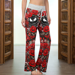 Red Reaper Bloom Skull Women's High-waisted Wide Leg Pants