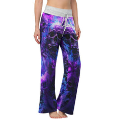 Purple Skull Fantasy Artwork Women's High-waisted Wide Leg Pants | Wonder Skull