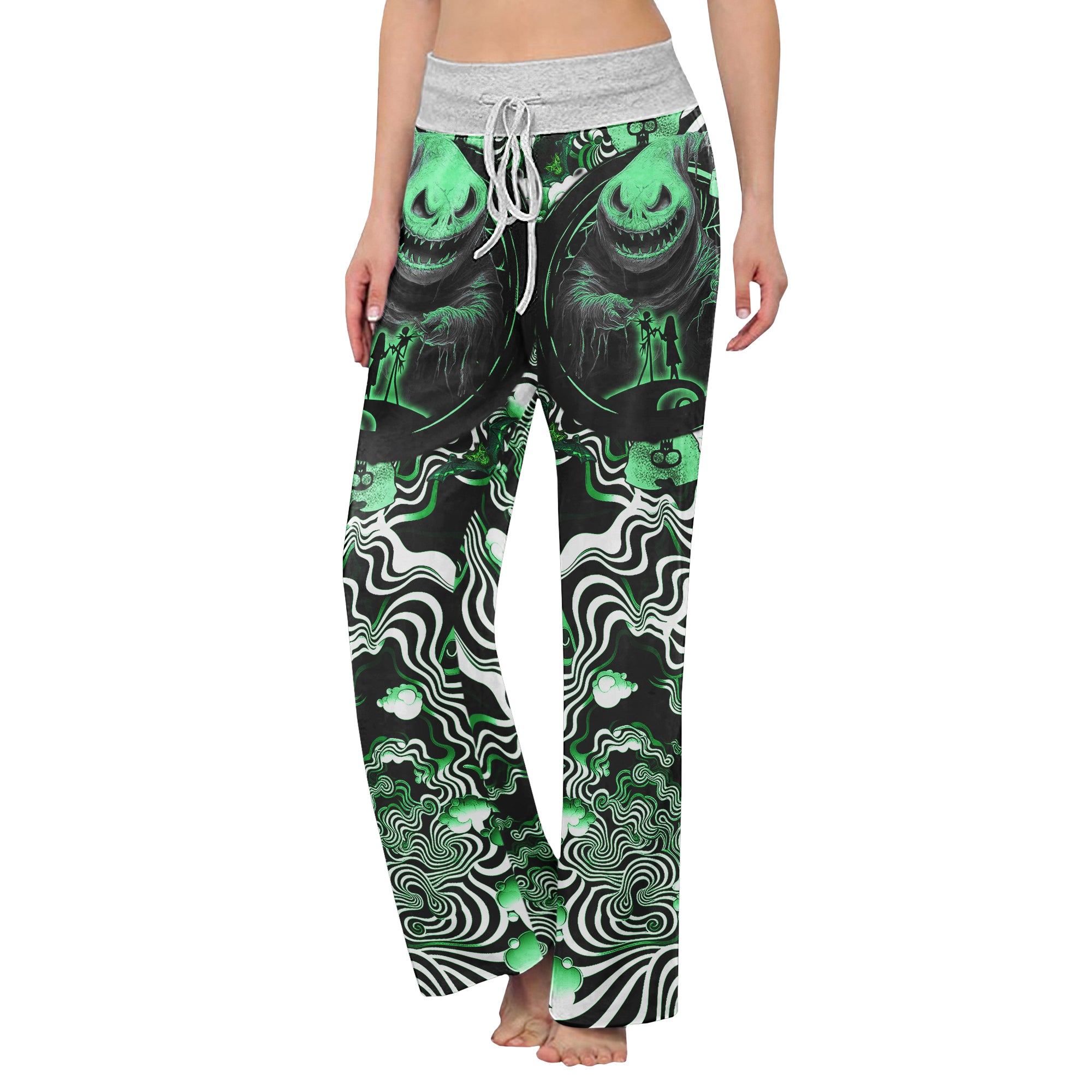 Green Nightmare Art Effect Women's High-waisted Wide Leg Pants | Wonder Skull