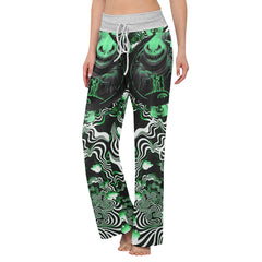 Green Nightmare Art Effect Women's High-waisted Wide Leg Pants | Wonder Skull