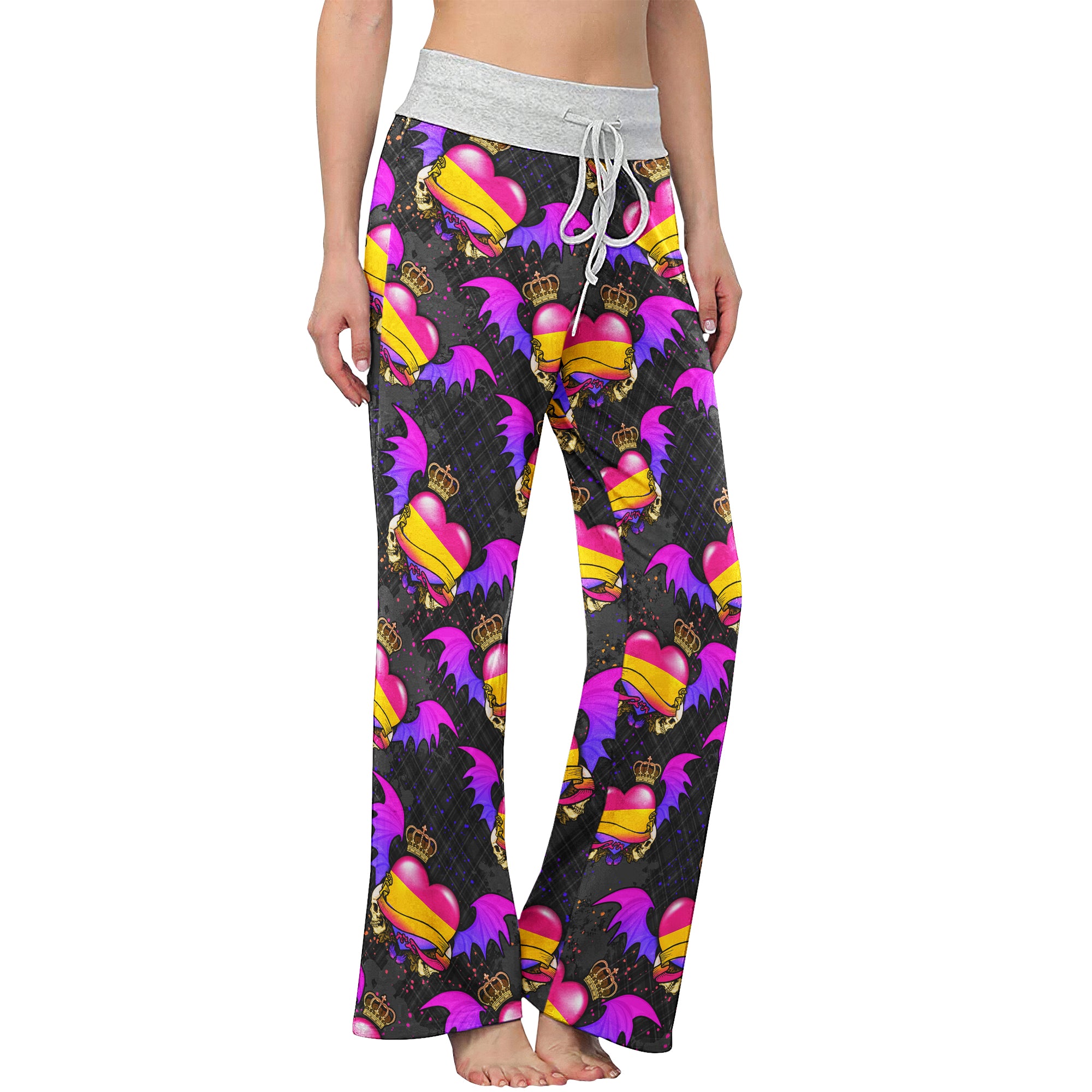 Skull Heart Gothic Gradient Women's High-waisted Wide Leg Pants | Wonder Skull