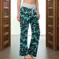 Cyan Skull Pattern Women's High-waisted Wide Leg Pants