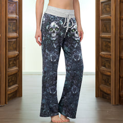 Dark Skull Rose Art Women's High-waisted Wide Leg Pants