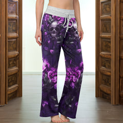 Purple Skull Filigree Rose Women's High-waisted Wide Leg Pants