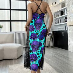 Neon Skull Rose Glitter Women's Lace Cami Sleepwear