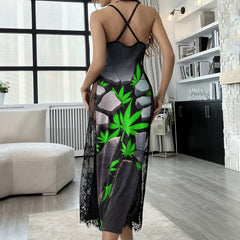 Broken Leaf Skull Art Women's Lace Cami Sleepwear