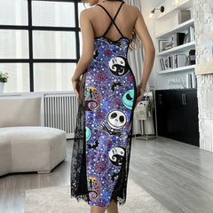 Purple Glitter Skull Pattern Lace Cami Sleepwear