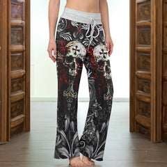 Red Cross Skull Art Women's High-waisted Wide Leg Pants | Wonder Skull