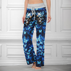 Blue Skull Butterfly Women's High-waisted Wide Leg Pants | Wonder Skull