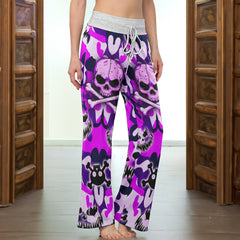 Purple Camo Skull Art Women's High-waisted Wide Leg Pants | Wonder Skull