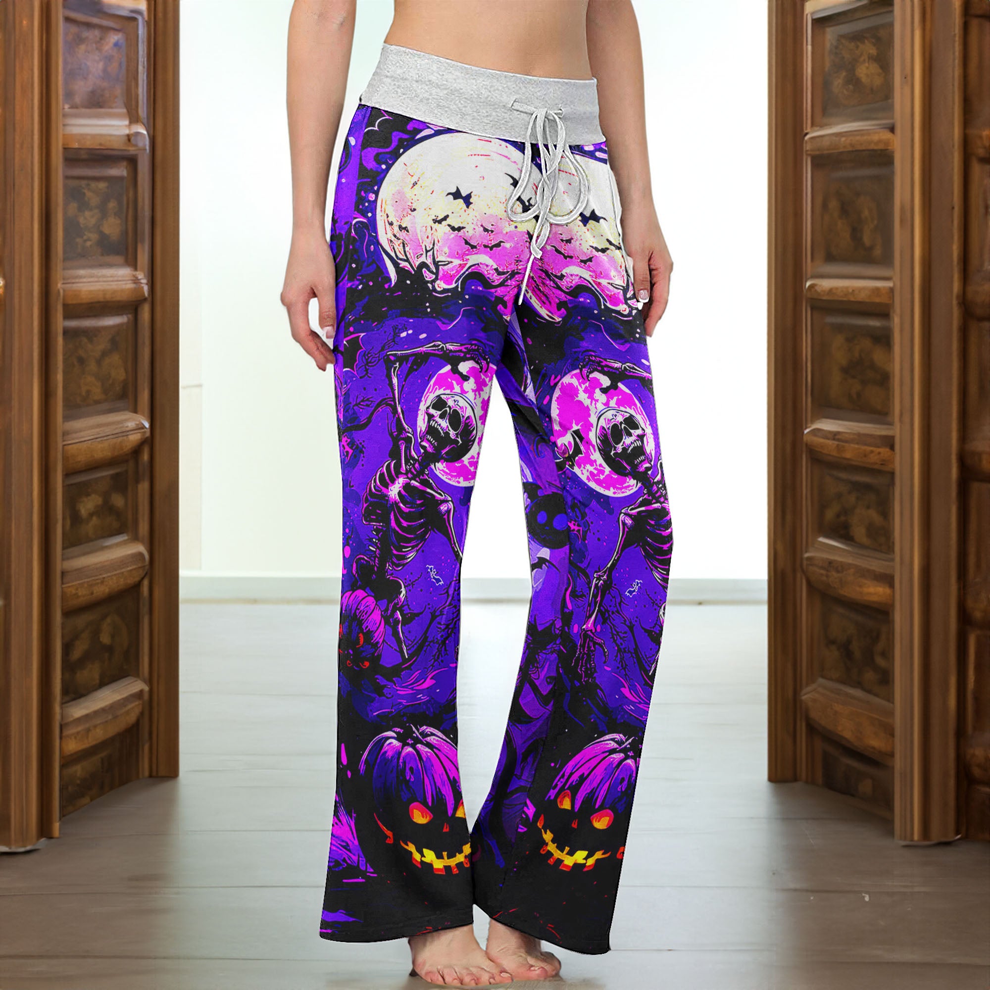Purple Dance Skeleton Women's High-waisted Wide Leg Pants | Wonder Skull