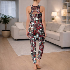 Artistic Skull Rose Montage Tanktop and Leggings