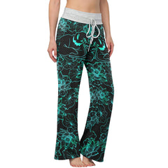 Cyan Floral Nightmare Theme Women's High-waisted Wide Leg Pants | Wonder Skull