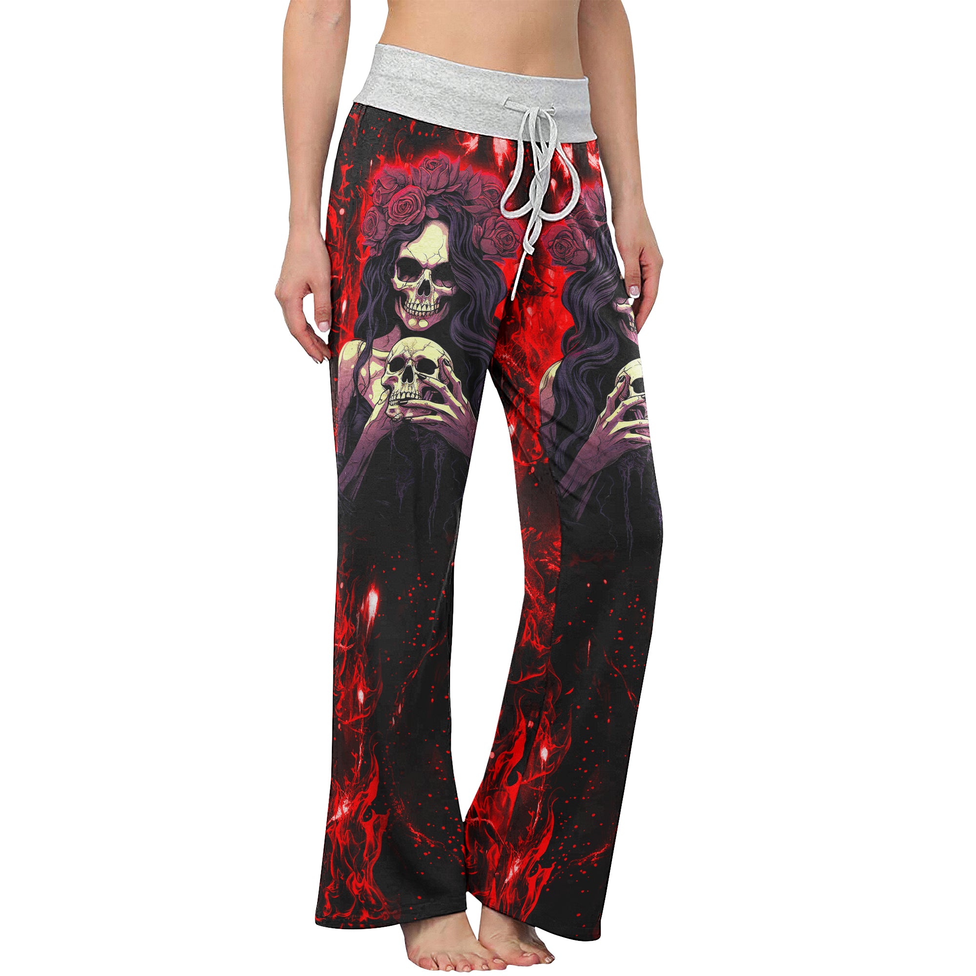Red Fire Skull Art Women's High-waisted Wide Leg Pants | Wonder Skull