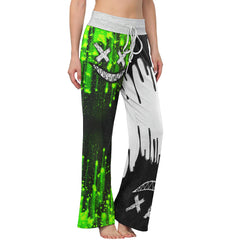 Green White Emo Melting Women's High-waisted Wide Leg Pants | Wonder Skull